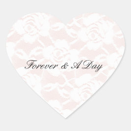 Romantisk Vit ros  Rosa Bröllop Hjärtformat Klistermärke