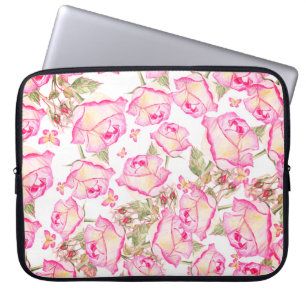 Romantisk vit rosa gul sommar ros blom- laptop fodral