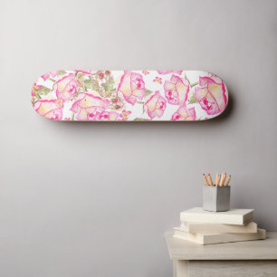 Romantisk vit rosa gul sommar ros blomster- mini skateboard bräda 18,5 cm