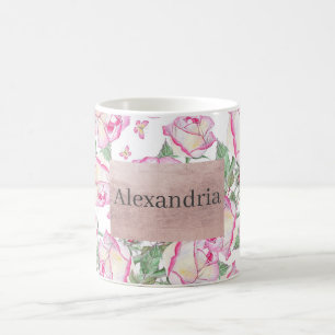 Romantisk vit rosa gult sommaren ro blommigt kaffemugg