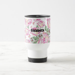 Romantisk vit rosa gult sommaren ro blommigt resemugg