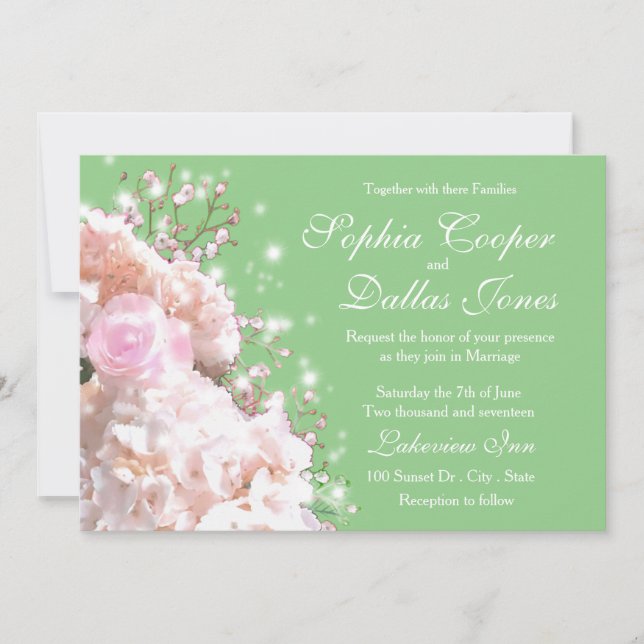Romantisk vit rosa vattenlevande blommor Bröllop Inbjudningar (Framsida)