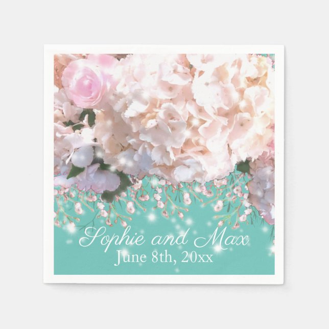 Romantisk vit rosa vattenområden, vita blommor ros pappersservett (Framsidan)