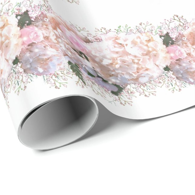 Romantisk vit rosa vattenområden, vita blommor ros presentpapper (Rullad Hörn)