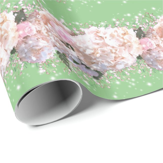 Romantisk vit rosa vattenområden, vita blommor ros presentpapper (Rullad Hörn)