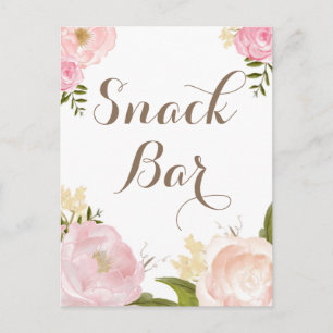 Romantisk Watercolor Flowers Snack Pub-tecken Vykort