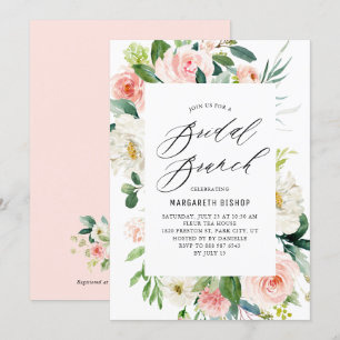 Romantisk Watercolor Peach Blommigt Möhippa Brunch Inbjudningar