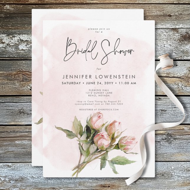 Romantisk Watercolor Rosa ros Möhippa Inbjudningar (Romantic Watercolor Pink Roses Bridal Shower Invitation)