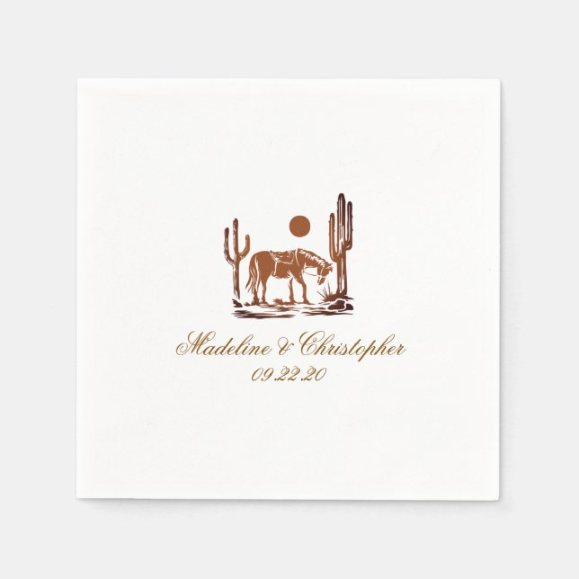 Romantisk Western Mörk Brown Bröllop Pappersservett (Framsidan)