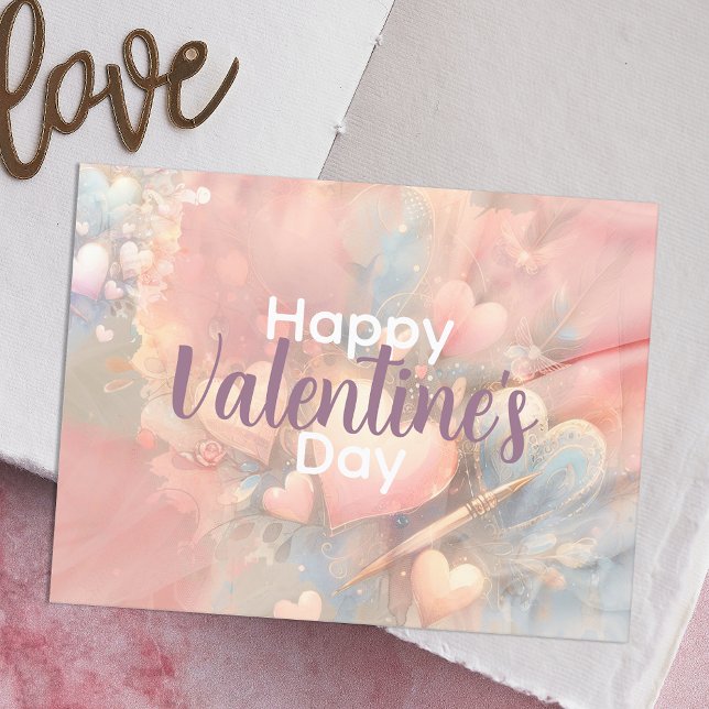 Romantisk Whimsical Pastel Hearts Valentine Day Vykort (Skapare uppladdad)