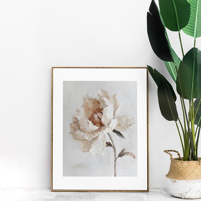 Romantisk White Peony Painting Aesthetic Wall Art Poster (Romantic White Peony Painting Aesthetic Wall Art next to a large plant.)