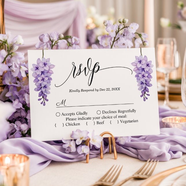 Romantisk Wisteria Script Floral Bröllops RSVP-kor OSA Kort (Skapare uppladdad)