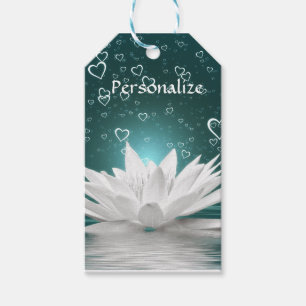 Romantisk Zen White Lotus & Hearts Personalize Presentetikett