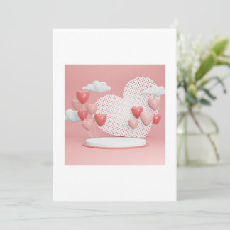 Romantiska 3D rosa hjärtballonger Alla hjärtans da Inbjudningar