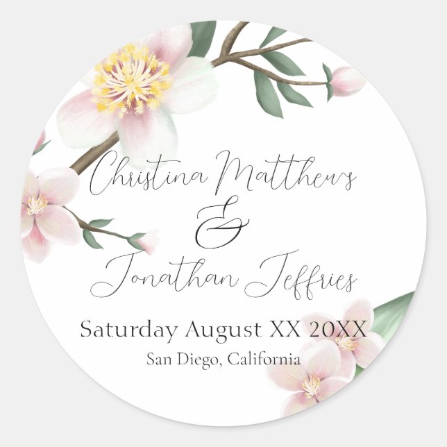 Romantiska akvarell äppelblommor runt klistermärke (Framsida)