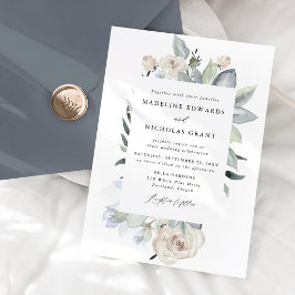 Romantiska akvarell vita blommande bröllop inbjudningar