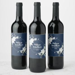 Romantiska akvarell vita blommor bröllopskort best vinflaska etikett