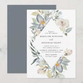Romantiska akvarell vita och blå blommande bröllop inbjudningar