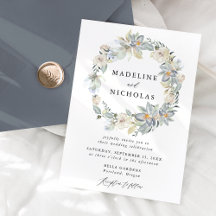 Romantiska akvarell vita och blå blommande bröllop