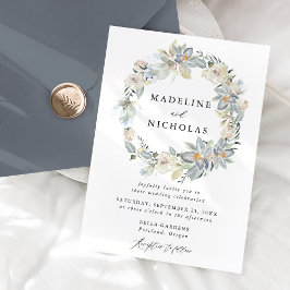 Romantiska akvarell vita och blå blommande bröllop inbjudningar
