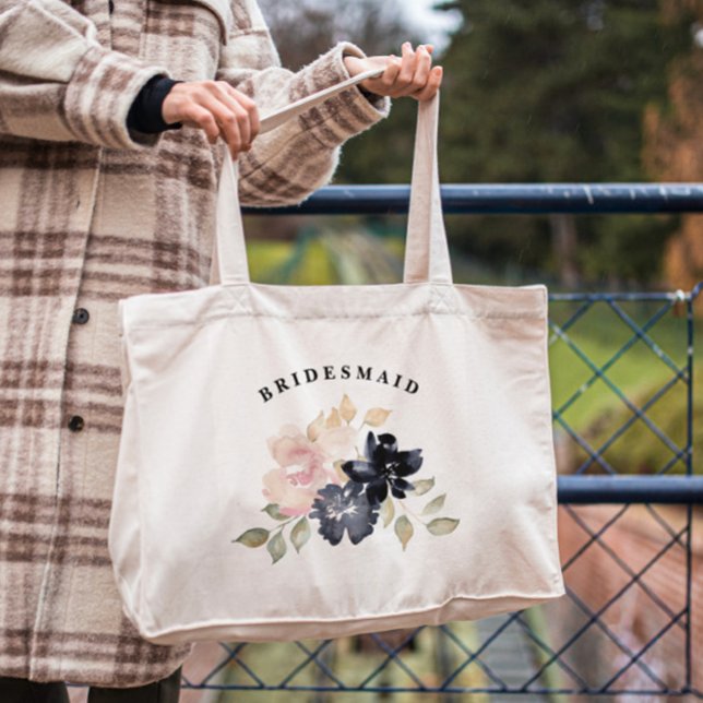 Romantiska akvarellblå blomsterbrudtärna tygkasse (Skapare uppladdad)