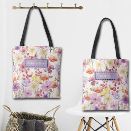 Romantiska akvarellblommor med anpassat namn och c tygkasse