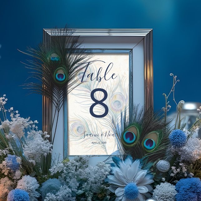 Romantiska akvarellbröllop Påfågel Fjädrar TLW26 Bordsnummer (Romantic Watercolor Wedding Peacock Feathers Table Number.)