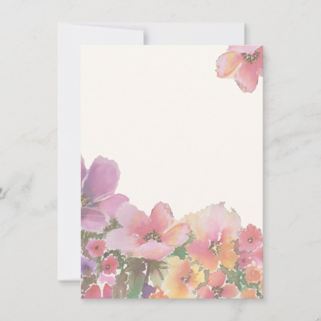 Romantiska akvarellbröllopsblommor inbjudningar (Framsida)