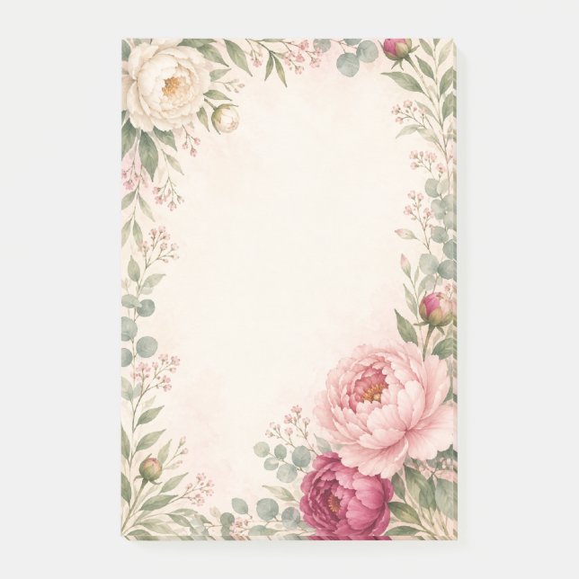 Romantiska akvarellpionér Blommig kant Post-it Block (Framsida)