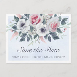Romantiska akvarellrosor Ljusblå Save The Date Meddelande Vykort