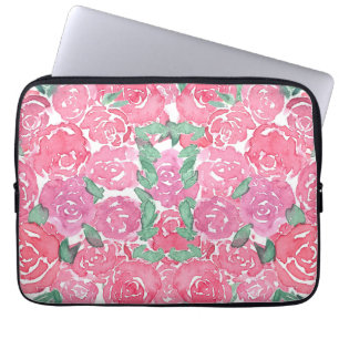 Romantiska akvarellrosor Rosa Röd Blommig Mönster Laptop Fodral