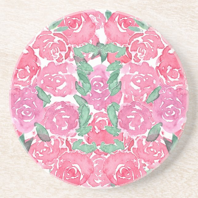 Romantiska akvarellrosor rosa röda blommönster underlägg (Framsidan)