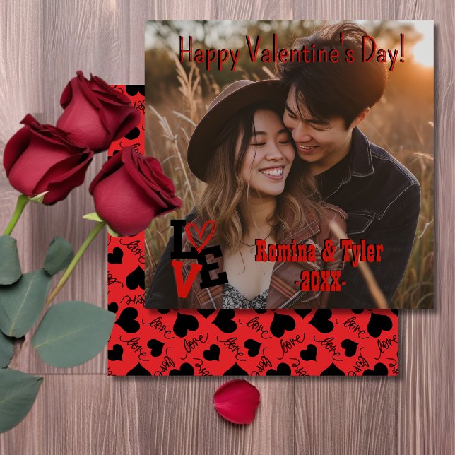 Romantiska Alla hjärtans dag | Anpassningsbar Foto Kort (Romantic Valentine’s Day | Custom Photo in red Card)