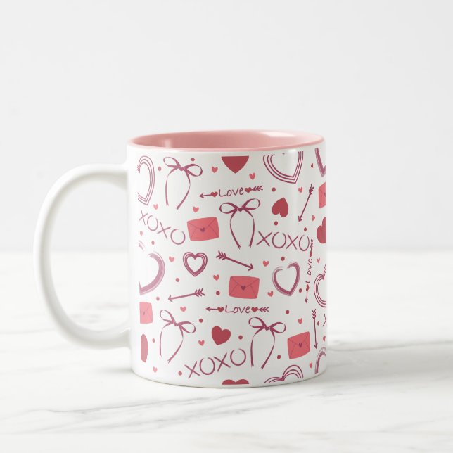 Romantiska Alla hjärtans dag - Vit och Rosa Två-Tonad Mugg (Vänster)