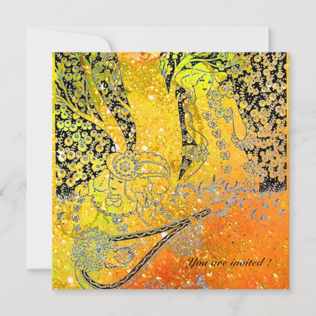 ROMANTISKA ÄLSKARE,ROMANTIK I GULA ORANGE GNISTRAR INBJUDNINGAR (Framsida)