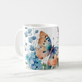Romantiska ängblommor och fjäril kaffemugg
