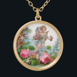 ROMANTISKA ANGELEN SOM SAMLAR ROSA ROS OCH FLÖDEN GULDPLÄTERAT HALSBAND<br><div class="desc">Elegant rosa ros med den digitala grafiken och utformningen av den digitala grafiken på julen och Alla hjärtans dag i vintage och med stil-design av Bulgan Lumini (c)</div>
