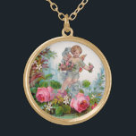ROMANTISKA ANGELEN SOM SAMLAR ROSA ROS OCH FLÖDEN GULDPLÄTERAT HALSBAND<br><div class="desc">Elegant rosa ros med den digitala grafiken och utformningen av den digitala grafiken på julen och Alla hjärtans dag i vintage och med stil-design av Bulgan Lumini (c)</div>