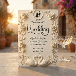 Romantiska Barocka Rosor & Silhuett Ram Bröllop Inbjudningar