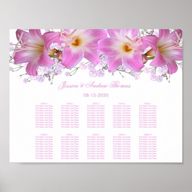 Romantiska Belladonna-liljor Bröllopsplatskarta Poster (Framsidan)