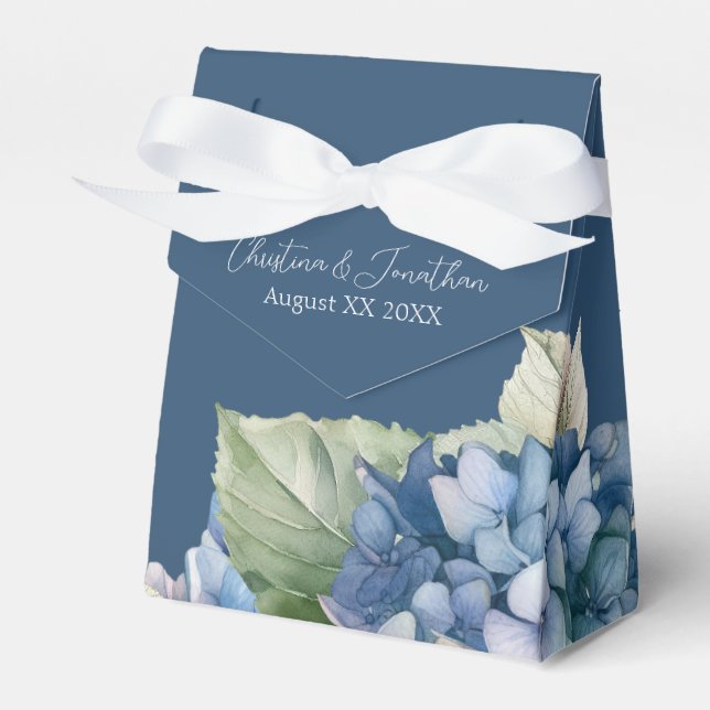 Romantiska Blå Akvarell Hortensia Blommor på Marin Presentaskar (Framsidan Sidan)