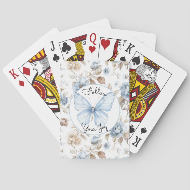 Romantiska Blå Blommor Bruna Löv Fjäril Casinokort (Baksidan)