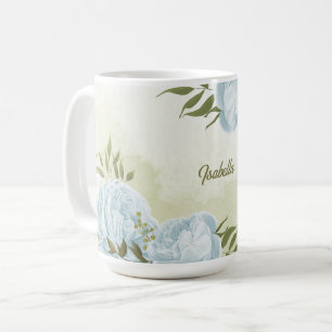 romantiska blå blommor & gröna blad botaniska kaffemugg