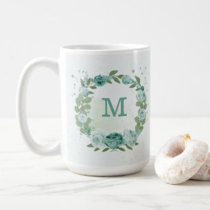romantiska blå blommor grönska kaffemug kaffemugg