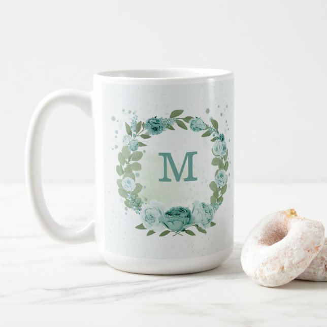 romantiska blå blommor grönska kaffemug kaffemugg (Med munk)