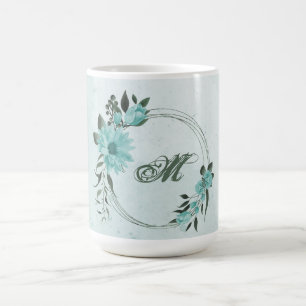 romantiska blå blommor och gröna blad kaffemugg