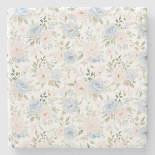 Romantiska Blå Rosa Blommor Stenunderlägg (Framsidan)