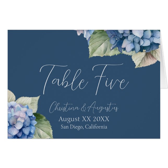 Romantiska blå vattenfärg Hydrangea Flowers på mar Hälsningskort (Framsidan Horizontal)