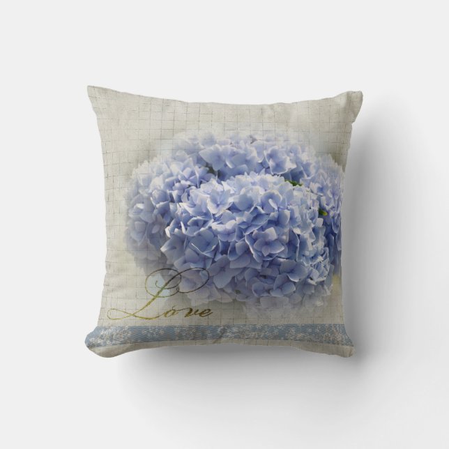 Romantiska blåttvanlig hortensia kudde (Framsida)