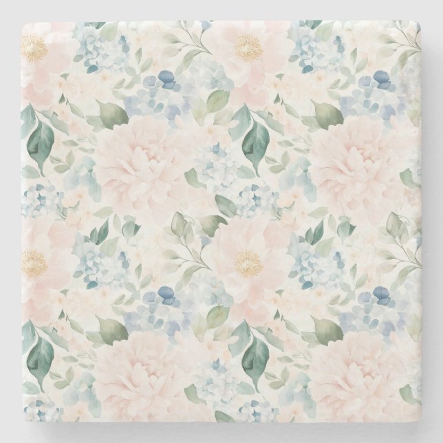 Romantiska blekblå rosafärgade blommor stenunderlägg (Framsidan)